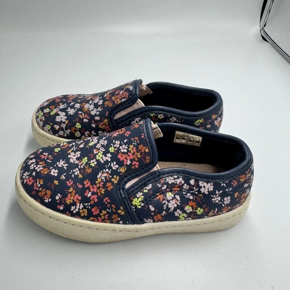 Carter's Toddler Girls 10M Navy Floral Slip-On Sneakers Shoes
